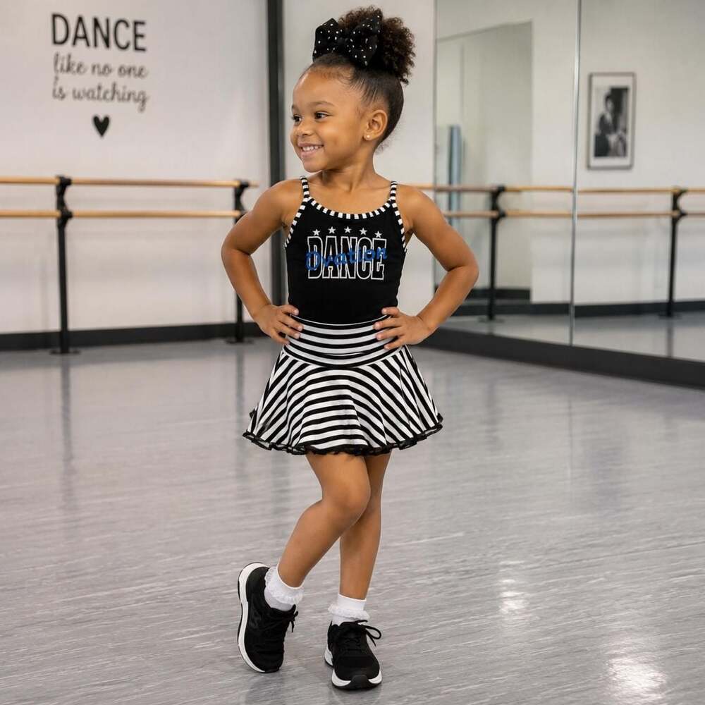 Dance Studio Kids Black and White Striped Dance Tank Top